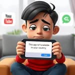 User frustrated with region-locked app message on smartphone