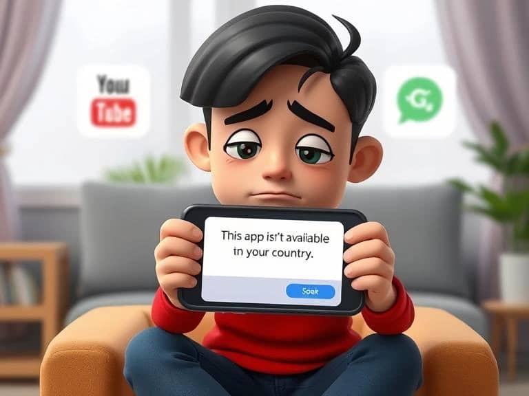 User frustrated with region-locked app message on smartphone
