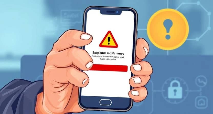 Example of a fake mobile money pop-up alert on a smartphone screen